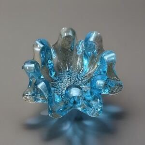 Vtg Murano handkerchief style Pulled pinched aqua blue glass Bowl Ashtray Decor